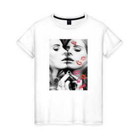 Женская футболка хлопок с принтом Lana Del Rey в Петрозаводске, 100% хлопок | прямой крой, круглый вырез горловины, длина до линии бедер, слегка спущенное плечо | interscope | lana del rey | polydor