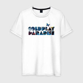 Мужская футболка хлопок с принтом Coldplay Paradise в Петрозаводске, 100% хлопок | прямой крой, круглый вырез горловины, длина до линии бедер, слегка спущенное плечо. | Тематика изображения на принте: coldplay | ghost stories | mylo xyloto | parachutes