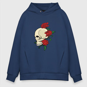 Мужское худи Oversize хлопок с принтом Skull & roses в Петрозаводске, френч-терри — 70% хлопок, 30% полиэстер. Мягкий теплый начес внутри —100% хлопок | боковые карманы, эластичные манжеты и нижняя кромка, капюшон на магнитной кнопке | розы