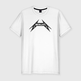 Мужская футболка премиум с принтом Metallica logo (w) в Петрозаводске, 92% хлопок, 8% лайкра | приталенный силуэт, круглый вырез ворота, длина до линии бедра, короткий рукав | Тематика изображения на принте: 