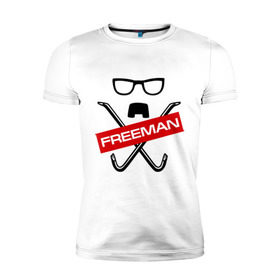 Мужская футболка премиум с принтом Freeman в Петрозаводске, 92% хлопок, 8% лайкра | приталенный силуэт, круглый вырез ворота, длина до линии бедра, короткий рукав | Тематика изображения на принте: freeman | half life | игра | халф лайф