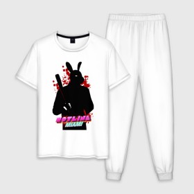 Мужская пижама хлопок с принтом Hotline Miami rabbit в Петрозаводске, 100% хлопок | брюки и футболка прямого кроя, без карманов, на брюках мягкая резинка на поясе и по низу штанин
 | hotline miami
