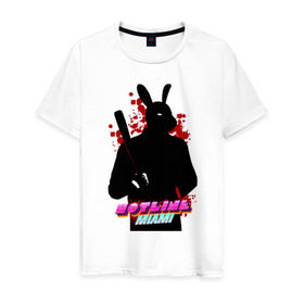 Мужская футболка хлопок с принтом Hotline Miami rabbit в Петрозаводске, 100% хлопок | прямой крой, круглый вырез горловины, длина до линии бедер, слегка спущенное плечо. | Тематика изображения на принте: hotline miami