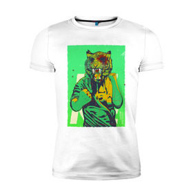 Мужская футболка премиум с принтом Tiger в Петрозаводске, 92% хлопок, 8% лайкра | приталенный силуэт, круглый вырез ворота, длина до линии бедра, короткий рукав | Тематика изображения на принте: hotline miami