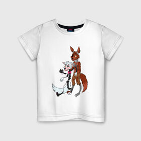 Детская футболка хлопок с принтом Foxy and sister в Петрозаводске, 100% хлопок | круглый вырез горловины, полуприлегающий силуэт, длина до линии бедер | fnaf | фнаф