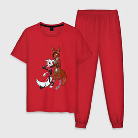 Мужская пижама хлопок с принтом Foxy and sister в Петрозаводске, 100% хлопок | брюки и футболка прямого кроя, без карманов, на брюках мягкая резинка на поясе и по низу штанин
 | fnaf | фнаф