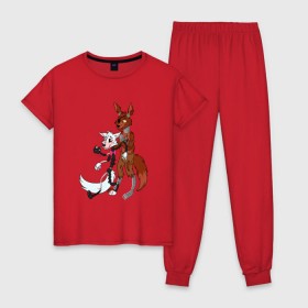 Женская пижама хлопок с принтом Foxy and sister в Петрозаводске, 100% хлопок | брюки и футболка прямого кроя, без карманов, на брюках мягкая резинка на поясе и по низу штанин | fnaf | фнаф