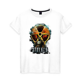 Женская футболка хлопок с принтом Stalker в Петрозаводске, 100% хлопок | прямой крой, круглый вырез горловины, длина до линии бедер, слегка спущенное плечо | shooter | stalker | радиация | шутер