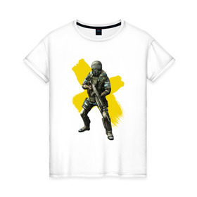 Женская футболка хлопок с принтом STALKER в Петрозаводске, 100% хлопок | прямой крой, круглый вырез горловины, длина до линии бедер, слегка спущенное плечо | shooter | stalker | радиация | шутер