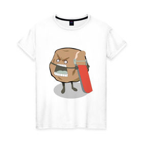 Женская футболка хлопок с принтом Картошка чистится в Петрозаводске, 100% хлопок | прямой крой, круглый вырез горловины, длина до линии бедер, слегка спущенное плечо | картофель | картошка | картошка сама чистится.кожура | нож