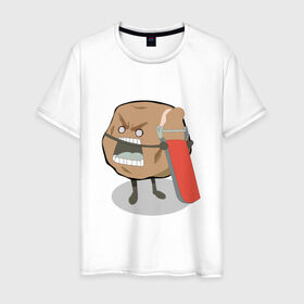 Мужская футболка хлопок с принтом Картошка чистится в Петрозаводске, 100% хлопок | прямой крой, круглый вырез горловины, длина до линии бедер, слегка спущенное плечо. | картофель | картошка | картошка сама чистится.кожура | нож