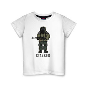 Детская футболка хлопок с принтом Сталкер в Петрозаводске, 100% хлопок | круглый вырез горловины, полуприлегающий силуэт, длина до линии бедер | shooter | stalker | радиация | шутер