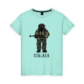 Женская футболка хлопок с принтом Сталкер в Петрозаводске, 100% хлопок | прямой крой, круглый вырез горловины, длина до линии бедер, слегка спущенное плечо | shooter | stalker | радиация | шутер