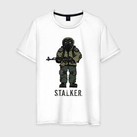 Мужская футболка хлопок с принтом Сталкер в Петрозаводске, 100% хлопок | прямой крой, круглый вырез горловины, длина до линии бедер, слегка спущенное плечо. | shooter | stalker | радиация | шутер