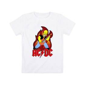 Детская футболка хлопок с принтом Гомер играет AC DC в Петрозаводске, 100% хлопок | круглый вырез горловины, полуприлегающий силуэт, длина до линии бедер | Тематика изображения на принте: acdc | metall | метал | рок группы | траш