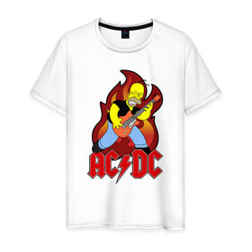 Мужская футболка хлопок с принтом Гомер играет AC DC в Петрозаводске, 100% хлопок | прямой крой, круглый вырез горловины, длина до линии бедер, слегка спущенное плечо. | Тематика изображения на принте: acdc | metall | метал | рок группы | траш