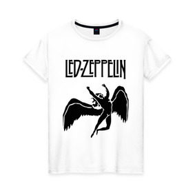 Женская футболка хлопок с принтом Led Zeppelin swan в Петрозаводске, 100% хлопок | прямой крой, круглый вырез горловины, длина до линии бедер, слегка спущенное плечо | Тематика изображения на принте: led zeppelin