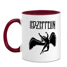 Кружка двухцветная с принтом Led Zeppelin swan в Петрозаводске, керамика | объем — 330 мл, диаметр — 80 мм. Цветная ручка и кайма сверху, в некоторых цветах — вся внутренняя часть | Тематика изображения на принте: led zeppelin