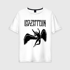 Женская футболка хлопок Oversize с принтом Led Zeppelin swan в Петрозаводске, 100% хлопок | свободный крой, круглый ворот, спущенный рукав, длина до линии бедер
 | led zeppelin