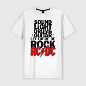 Мужская футболка премиум с принтом AC/DC в Петрозаводске, 92% хлопок, 8% лайкра | приталенный силуэт, круглый вырез ворота, длина до линии бедра, короткий рукав | Тематика изображения на принте: acdc | metal | trash | метал | металл | рок группы | эйсидиси