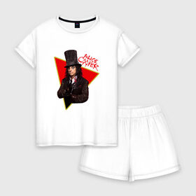 Женская пижама с шортиками хлопок с принтом Alice Cooper в Петрозаводске, 100% хлопок | футболка прямого кроя, шорты свободные с широкой мягкой резинкой | alice cooper | metal | rock | метал | рок | рок музыка | элис купер