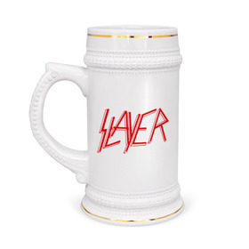 Кружка пивная с принтом Slayer logo в Петрозаводске,  керамика (Материал выдерживает высокую температуру, стоит избегать резкого перепада температур) |  объем 630 мл | alternative rock | pank | punk | rock | slayer | альтернативный рок | метал | панк | рок | слаер | тяжелая музыка | хард рок | хеви метал