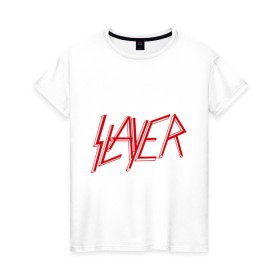 Женская футболка хлопок с принтом Slayer logo в Петрозаводске, 100% хлопок | прямой крой, круглый вырез горловины, длина до линии бедер, слегка спущенное плечо | alternative rock | pank | punk | rock | slayer | альтернативный рок | метал | панк | рок | слаер | тяжелая музыка | хард рок | хеви метал
