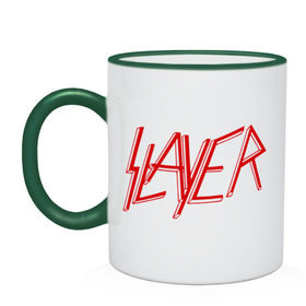 Кружка двухцветная с принтом Slayer logo в Петрозаводске, керамика | объем — 330 мл, диаметр — 80 мм. Цветная ручка и кайма сверху, в некоторых цветах — вся внутренняя часть | alternative rock | pank | punk | rock | slayer | альтернативный рок | метал | панк | рок | слаер | тяжелая музыка | хард рок | хеви метал