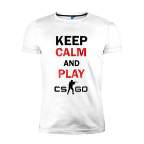 Мужская футболка премиум с принтом Keep Calm and play cs:go в Петрозаводске, 92% хлопок, 8% лайкра | приталенный силуэт, круглый вырез ворота, длина до линии бедра, короткий рукав | calm | cs go | keep | го