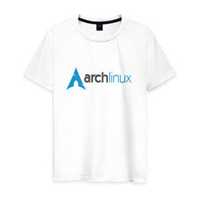 Мужская футболка хлопок с принтом Arch Linux в Петрозаводске, 100% хлопок | прямой крой, круглый вырез горловины, длина до линии бедер, слегка спущенное плечо. | linux | баш | линукс | ос