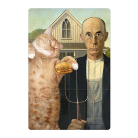 Магнитный плакат 2Х3 с принтом Американская готика в Петрозаводске, Полимерный материал с магнитным слоем | 6 деталей размером 9*9 см | cat | грант вуд | добавь кота | искусство | кот | котейка | котик | мимими | модернизм | просто добавь кота