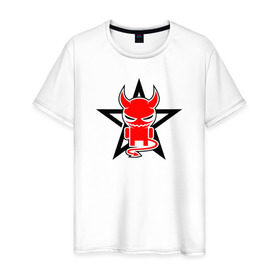 Мужская футболка хлопок с принтом Чертёнок в Петрозаводске, 100% хлопок | прямой крой, круглый вырез горловины, длина до линии бедер, слегка спущенное плечо. | пентаграмма