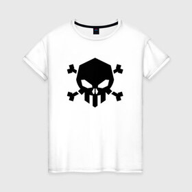 Женская футболка хлопок с принтом Весёлый роджер в Петрозаводске, 100% хлопок | прямой крой, круглый вырез горловины, длина до линии бедер, слегка спущенное плечо | скелет