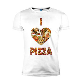 Мужская футболка премиум с принтом i love pizza в Петрозаводске, 92% хлопок, 8% лайкра | приталенный силуэт, круглый вырез ворота, длина до линии бедра, короткий рукав | . любовь | pizza | любителям пиццыёда | пицца | прикол