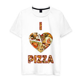 Мужская футболка хлопок с принтом i love pizza в Петрозаводске, 100% хлопок | прямой крой, круглый вырез горловины, длина до линии бедер, слегка спущенное плечо. | . любовь | pizza | любителям пиццыёда | пицца | прикол