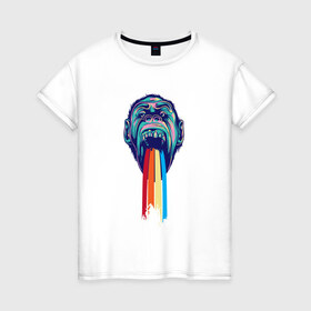 Женская футболка хлопок с принтом Радуга в Петрозаводске, 100% хлопок | прямой крой, круглый вырез горловины, длина до линии бедер, слегка спущенное плечо | обезьяна | радуга