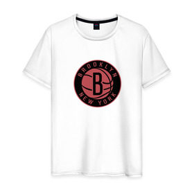 Мужская футболка хлопок с принтом Brooklyn Nets в Петрозаводске, 100% хлопок | прямой крой, круглый вырез горловины, длина до линии бедер, слегка спущенное плечо. | 