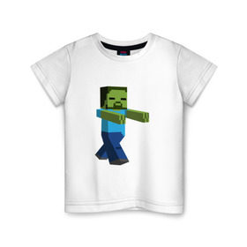 Детская футболка хлопок с принтом Зомби в Петрозаводске, 100% хлопок | круглый вырез горловины, полуприлегающий силуэт, длина до линии бедер | майнкрафт | майнкрафт 2