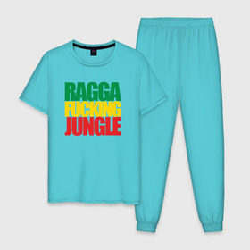 Мужская пижама хлопок с принтом Ragga Fucking Jungle в Петрозаводске, 100% хлопок | брюки и футболка прямого кроя, без карманов, на брюках мягкая резинка на поясе и по низу штанин
 | Тематика изображения на принте: jungle | днб | рагга | рагга джангл (ragga jungle)  джангл с более выраженным влиянием ямайской музыкальной культуры.ragga jungle