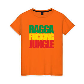 Женская футболка хлопок с принтом Ragga Fucking Jungle в Петрозаводске, 100% хлопок | прямой крой, круглый вырез горловины, длина до линии бедер, слегка спущенное плечо | jungle | днб | рагга | рагга джангл (ragga jungle)  джангл с более выраженным влиянием ямайской музыкальной культуры.ragga jungle