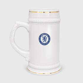 Кружка пивная с принтом Chelsea FC в Петрозаводске,  керамика (Материал выдерживает высокую температуру, стоит избегать резкого перепада температур) |  объем 630 мл | Тематика изображения на принте: 