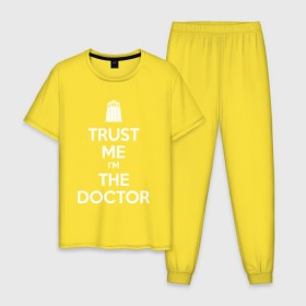 Мужская пижама хлопок с принтом Trust me Im the doctor в Петрозаводске, 100% хлопок | брюки и футболка прямого кроя, без карманов, на брюках мягкая резинка на поясе и по низу штанин
 | doctor who | keep calm | для темных основtrust me | доктор кто