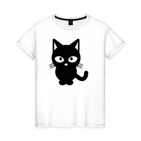 Женская футболка хлопок с принтом Черная кошка в Петрозаводске, 100% хлопок | прямой крой, круглый вырез горловины, длина до линии бедер, слегка спущенное плечо | 