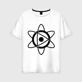 Женская футболка хлопок Oversize с принтом Символ атома в Петрозаводске, 100% хлопок | свободный крой, круглый ворот, спущенный рукав, длина до линии бедер
 | Тематика изображения на принте: tomorrowland | атом | земля будущего | символ атома