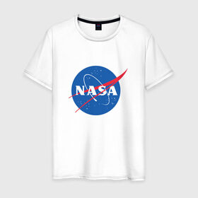 Мужская футболка хлопок с принтом NASA в Петрозаводске, 100% хлопок | прямой крой, круглый вырез горловины, длина до линии бедер, слегка спущенное плечо. | nasa