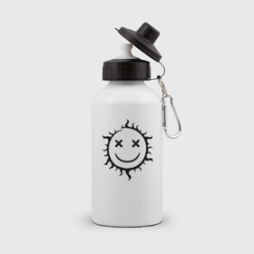 Бутылка спортивная с принтом Символ - позитивное солнце в Петрозаводске, металл | емкость — 500 мл, в комплекте две пластиковые крышки и карабин для крепления | звезда | позитив | прикольный | смайл | солнце | улыбка