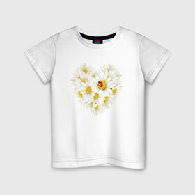 Детская футболка хлопок с принтом Цветущее сердце в Петрозаводске, 100% хлопок | круглый вырез горловины, полуприлегающий силуэт, длина до линии бедер | любовь | ромашки | сердце | цветы