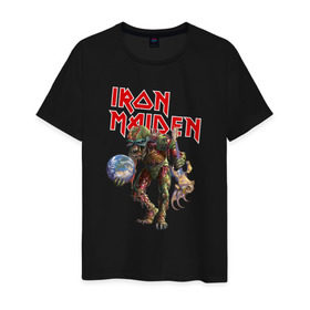 Мужская футболка хлопок с принтом Iron Maiden в Петрозаводске, 100% хлопок | прямой крой, круглый вырез горловины, длина до линии бедер, слегка спущенное плечо. | iron maiden | земля | инопланетяне | музыка | олдскул | рок