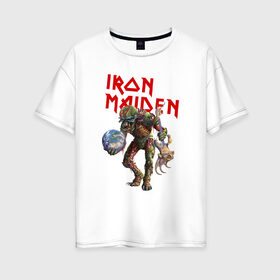 Женская футболка хлопок Oversize с принтом Iron Maiden в Петрозаводске, 100% хлопок | свободный крой, круглый ворот, спущенный рукав, длина до линии бедер
 | iron maiden | земля | инопланетяне | музыка | олдскул | рок