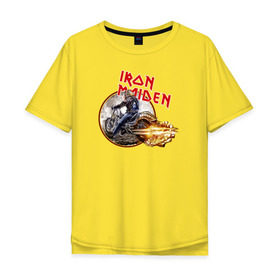 Мужская футболка хлопок Oversize с принтом Iron Maiden bike в Петрозаводске, 100% хлопок | свободный крой, круглый ворот, “спинка” длиннее передней части | Тематика изображения на принте: скелет